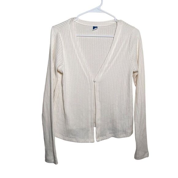 Old Navy Cardigan Women's Large Cream Ribbed Single Button Sweater Cottage - Picture 1 of 10